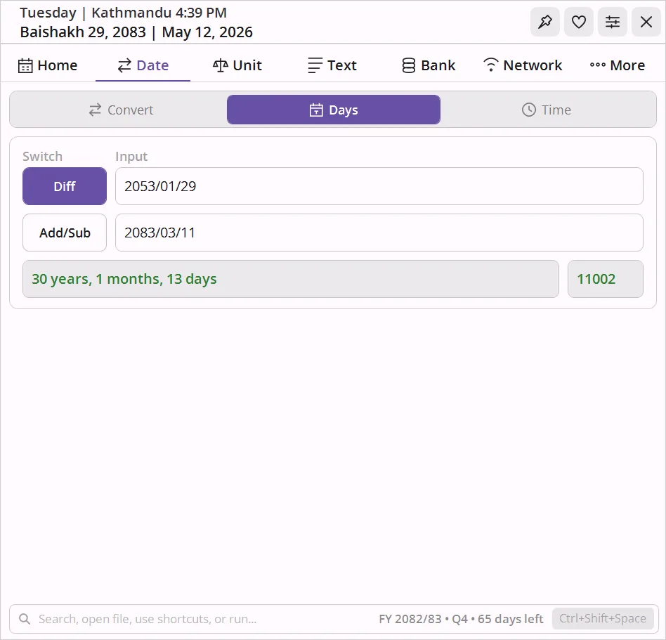 Date days calculator